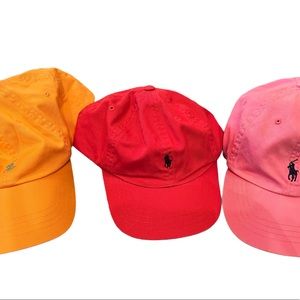 Ralph Lauren Trio: Orange, Red & Pink Polo Baseball Caps